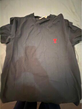 Ami Alexandre Mattiussi Black T-Shirt with Red Logo Size L
